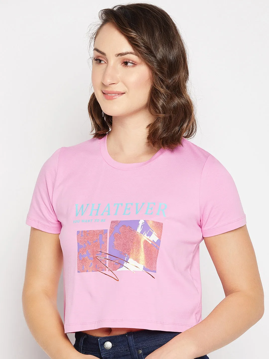 Madame Graphic Print Pink Crop T-Shirt