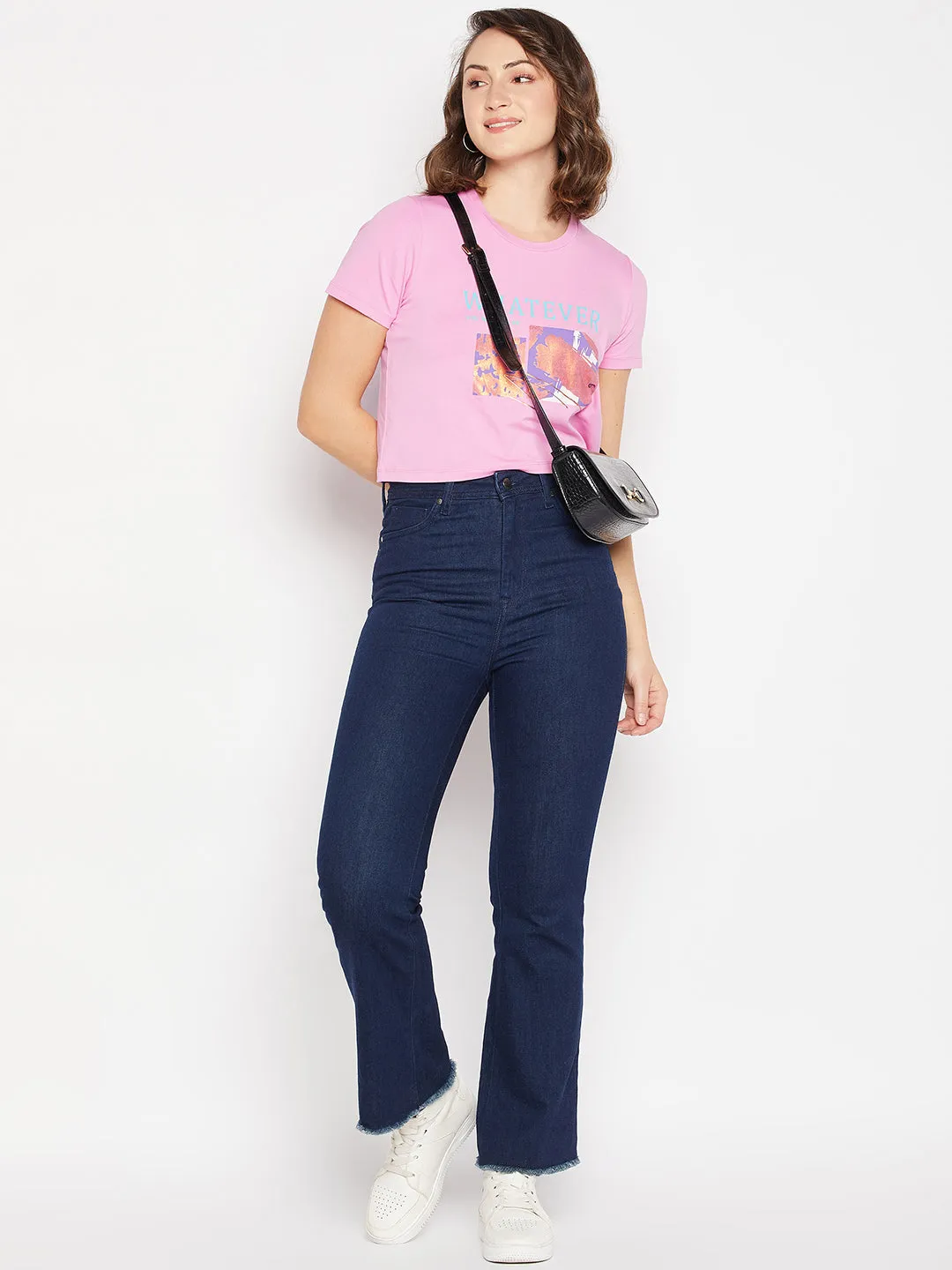 Madame Graphic Print Pink Crop T-Shirt