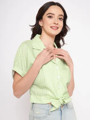 Madame Green Notched Lapel Collar Shirt