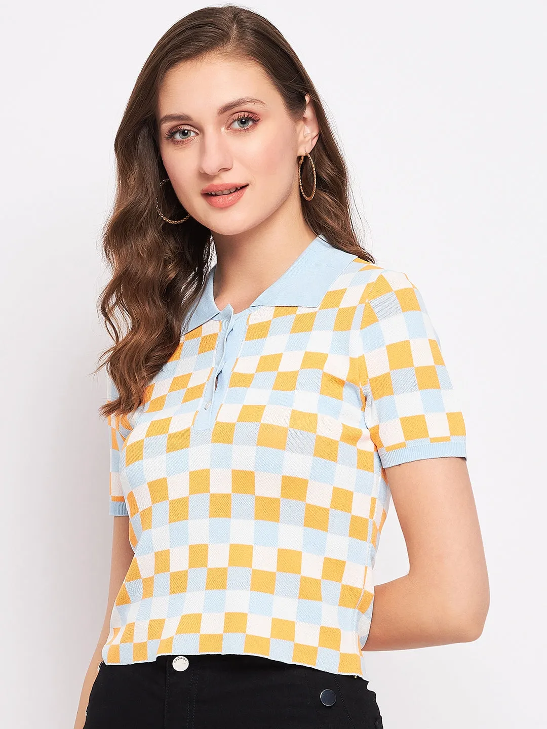 Madame Orange Shirt Collar Knit Top