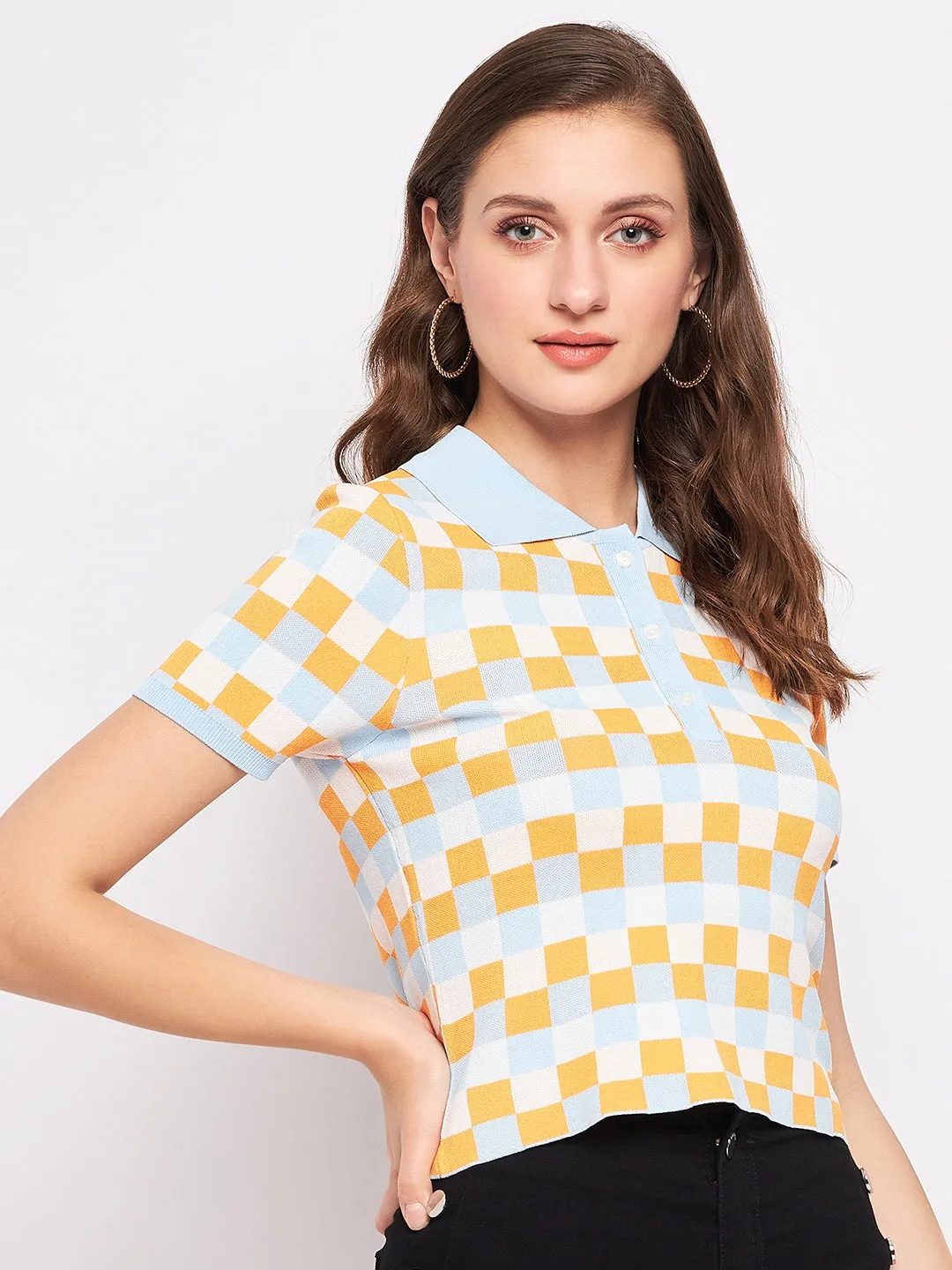 Madame Orange Shirt Collar Knit Top