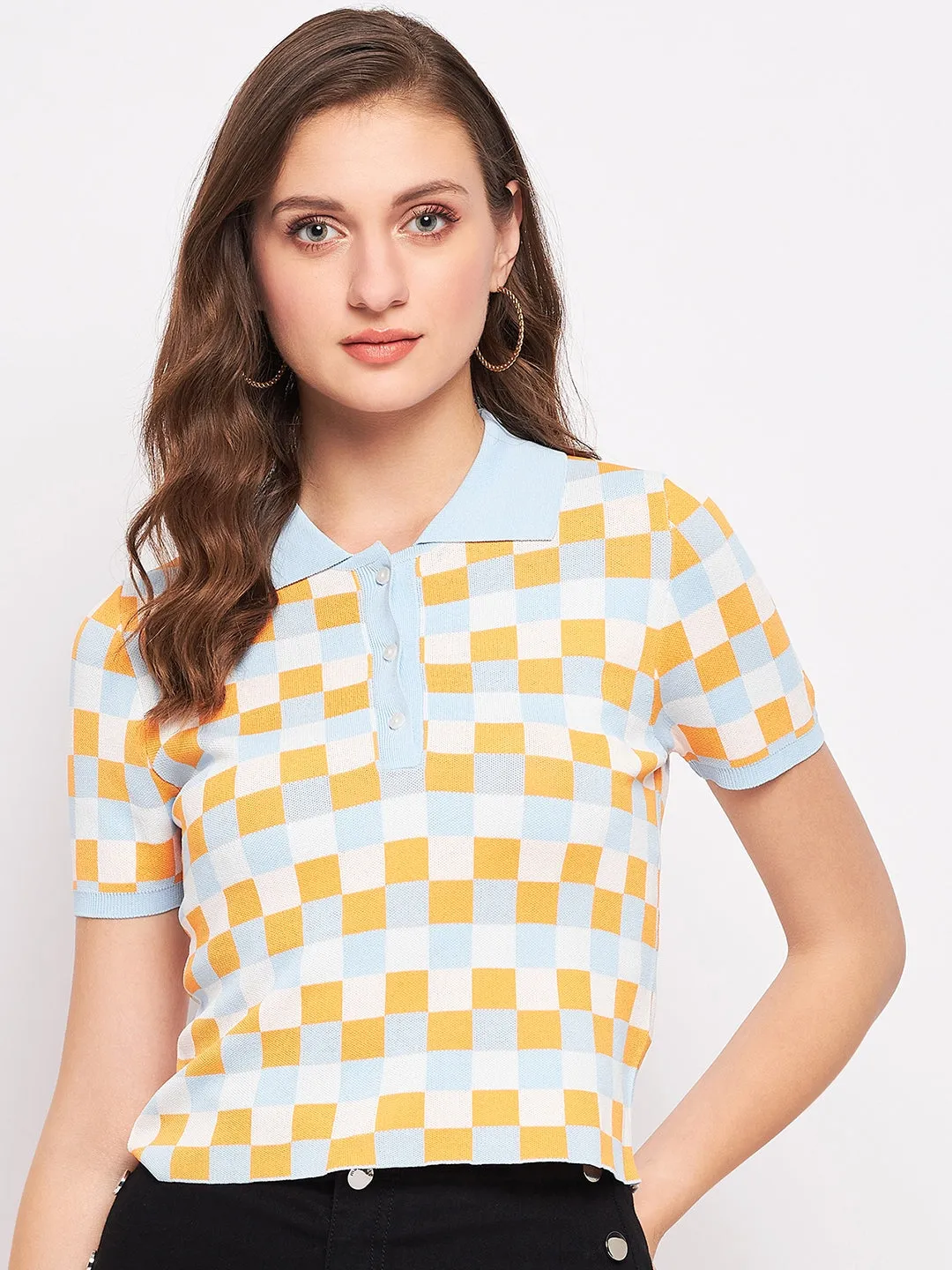 Madame Orange Shirt Collar Knit Top