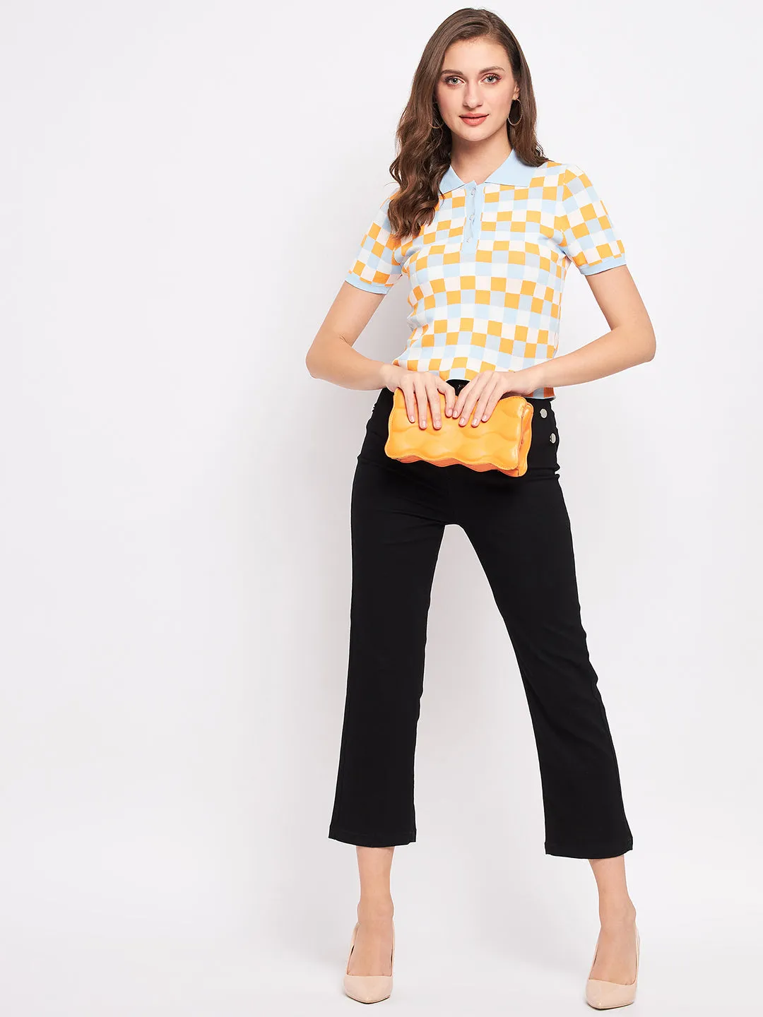 Madame Orange Shirt Collar Knit Top