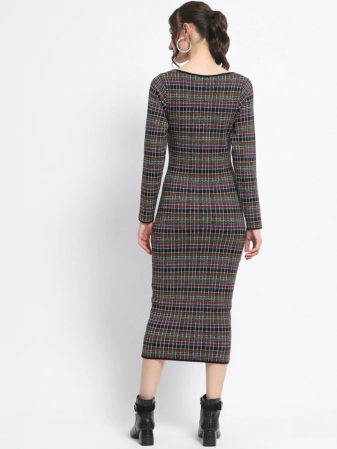 Madame Plaid Print Bodycon Multicolor Midi Dress