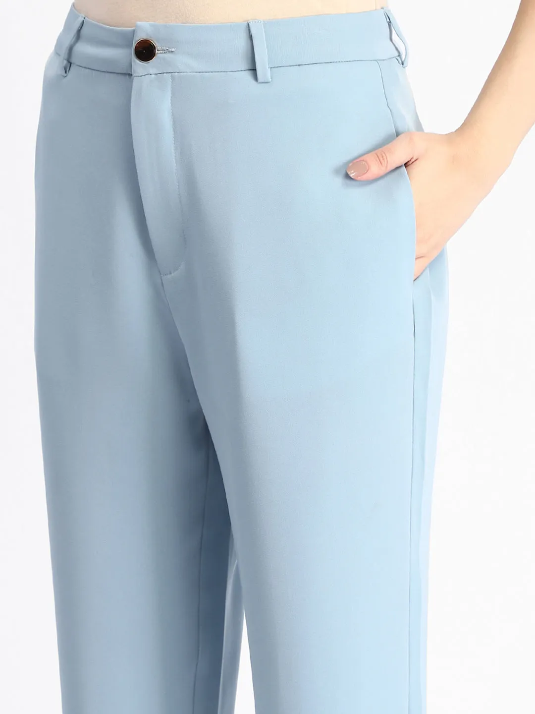 Madame Sky Blue Tapered Fit Trousers