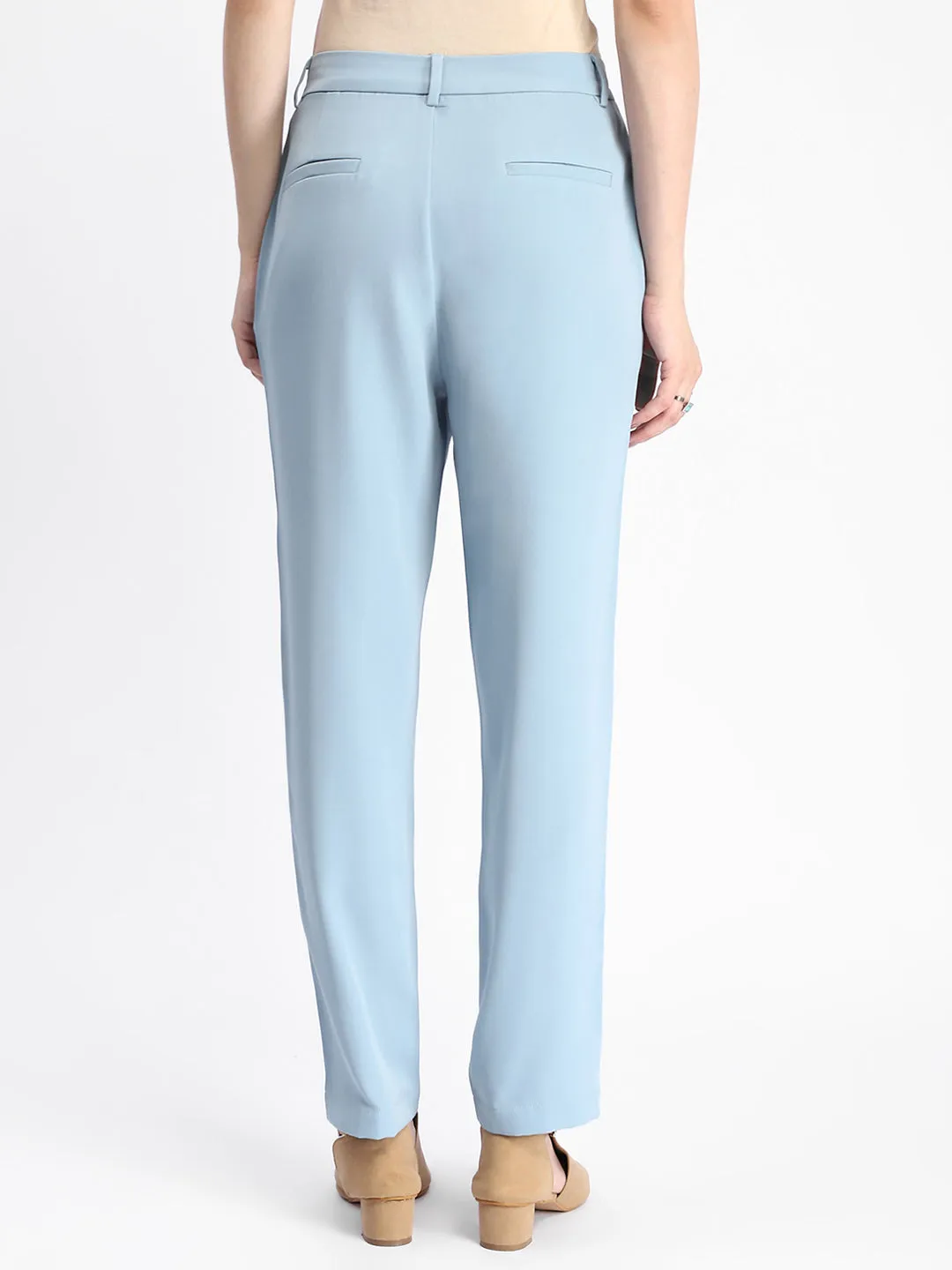 Madame Sky Blue Tapered Fit Trousers