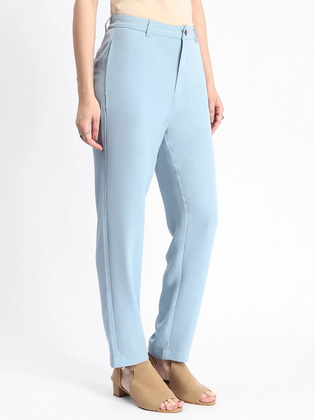 Madame Sky Blue Tapered Fit Trousers