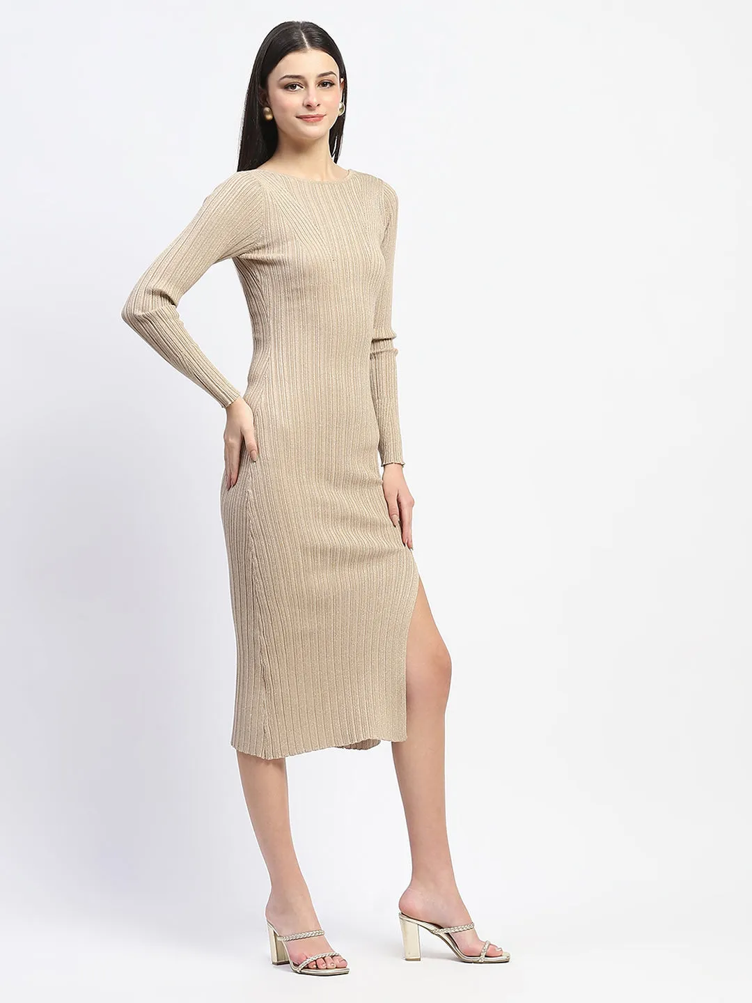 Madame Solid Brown Bodycon Dress