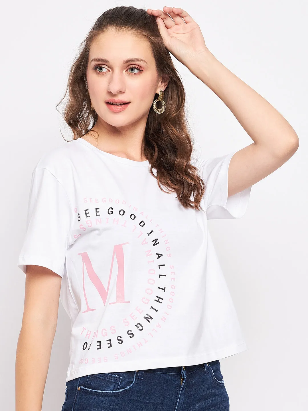 Madame Solid White Typography Top