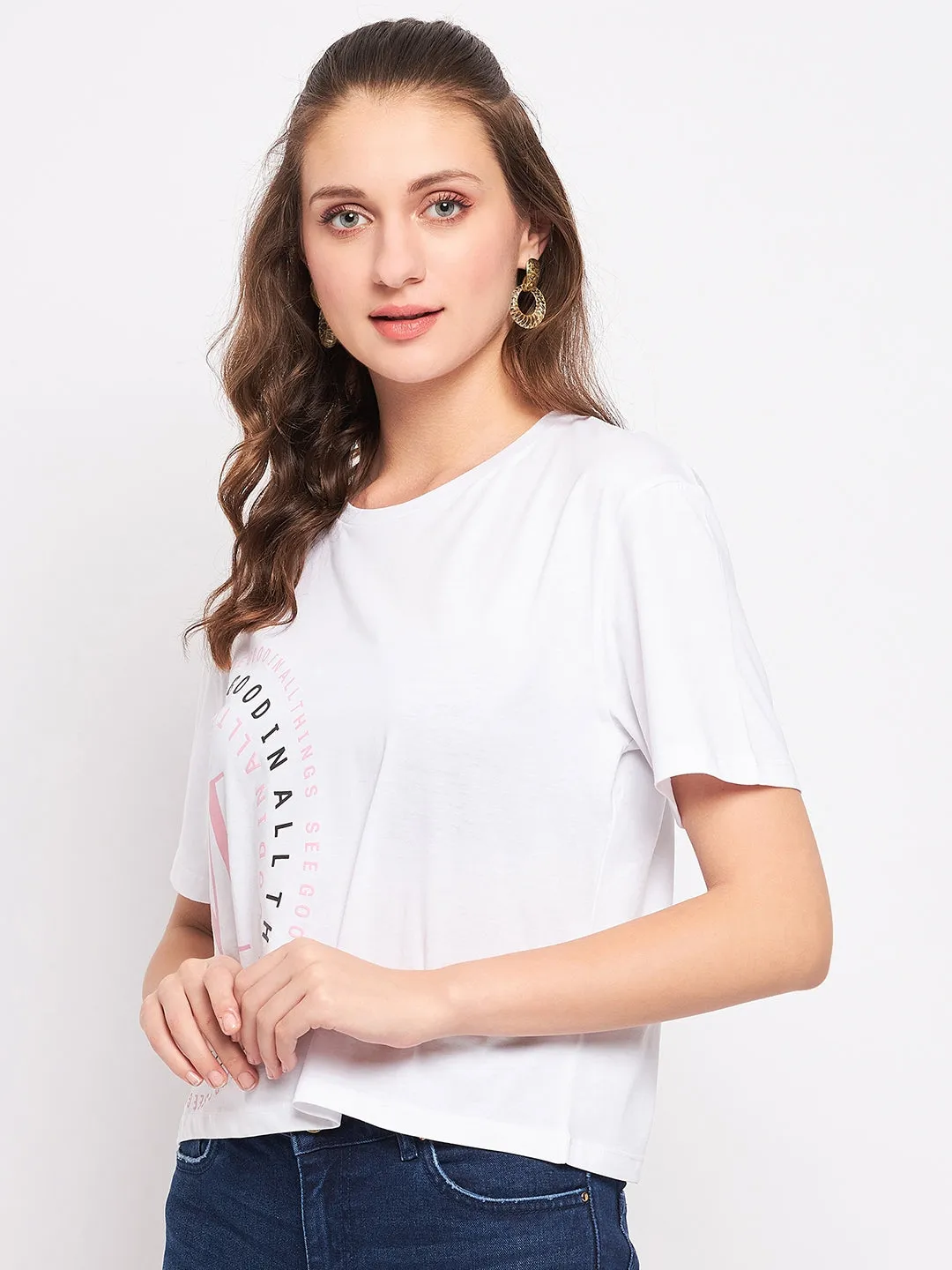 Madame Solid White Typography Top