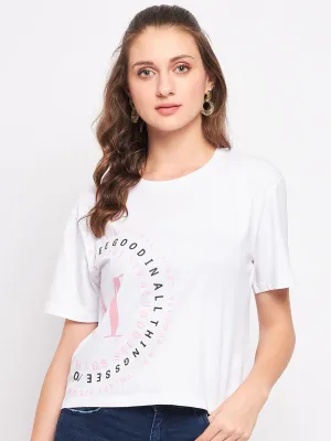 Madame Solid White Typography Top