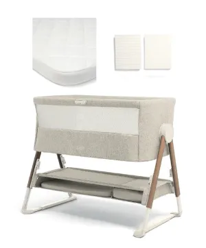 Mamas & Papas Lua Bedside Crib Bundle - Fawn Beige / Oatmeal
