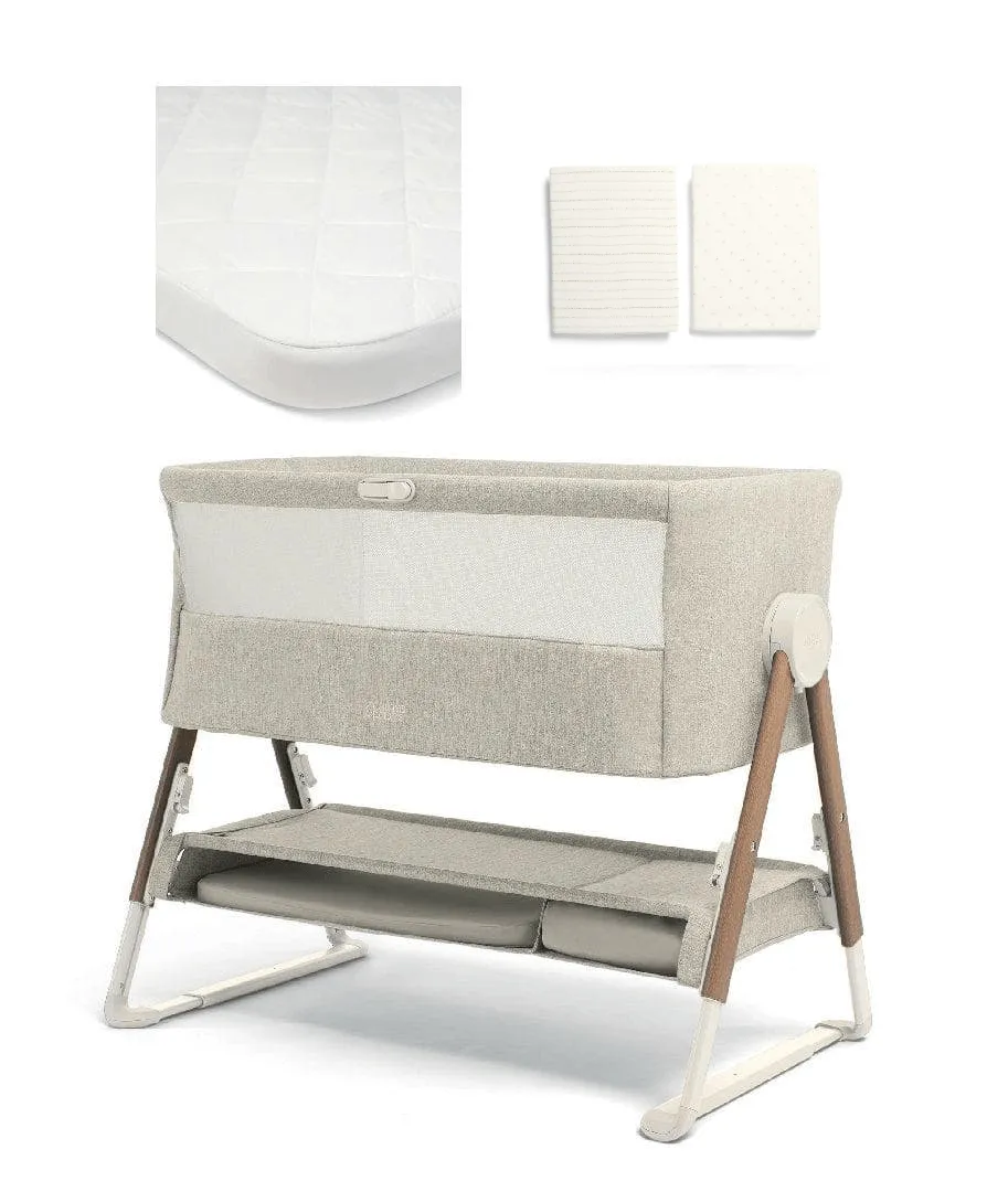 Mamas & Papas Lua Bedside Crib Bundle - Fawn Beige / Oatmeal