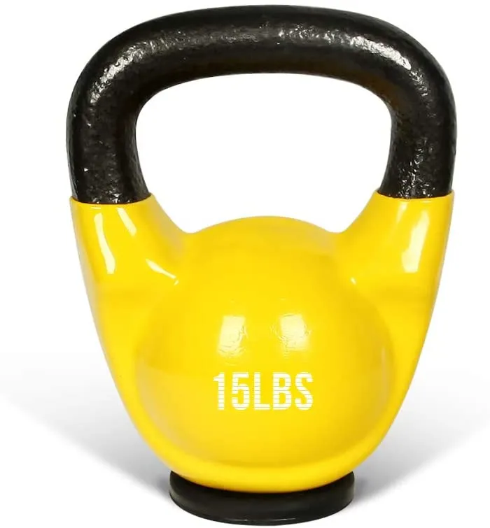 MBAT Vinyl Coated Kettlebells with Thick Rubber Base- Cast Iron Strength Training Fitness Weight Available: 10, 15, 20, 25 LBS