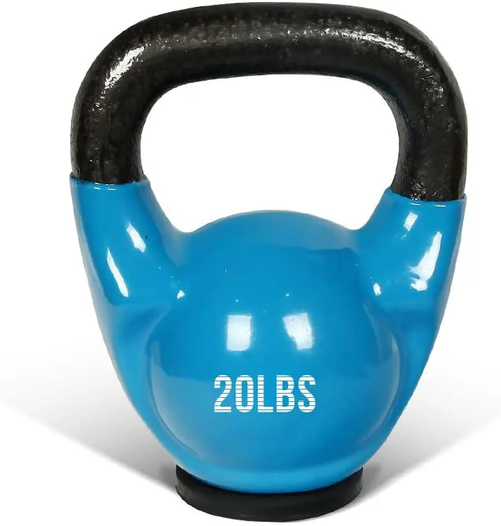 MBAT Vinyl Coated Kettlebells with Thick Rubber Base- Cast Iron Strength Training Fitness Weight Available: 10, 15, 20, 25 LBS