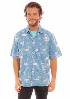 Men's Farthest Point Collection Shirt: Short Sleeve Batik Hawaiian Flamingo