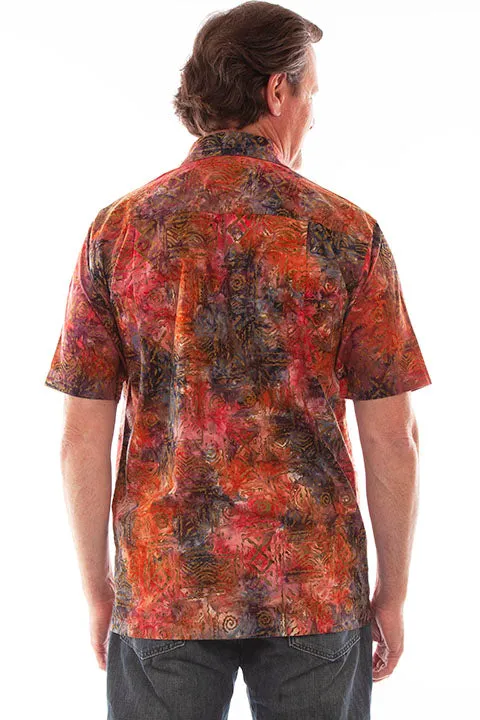 Men's Farthest Point Collection Shirt: Short Sleeve Batik Print