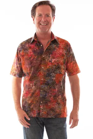 Men's Farthest Point Collection Shirt: Short Sleeve Batik Print