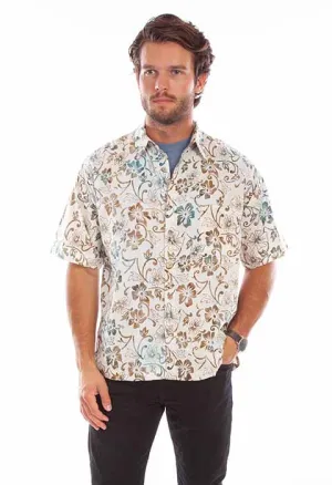 Men's Farthest Point Collection Shirt: Short Sleeve Batik Tribal Natural