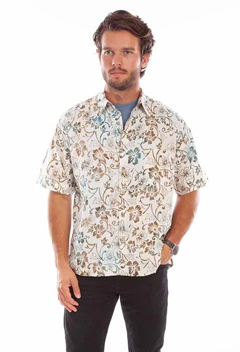 Men's Farthest Point Collection Shirt: Short Sleeve Batik Tribal Natural