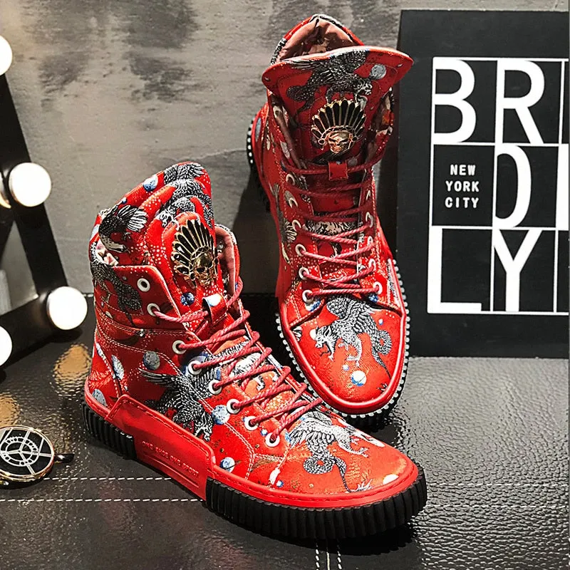 Mens High Top Casual Sneakers Fashion Man Hip-hop Shoes Red Blue Lace-up Flats Male Ankle Boots