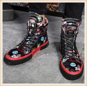 Mens High Top Casual Sneakers Fashion Man Hip-hop Shoes Red Blue Lace-up Flats Male Ankle Boots