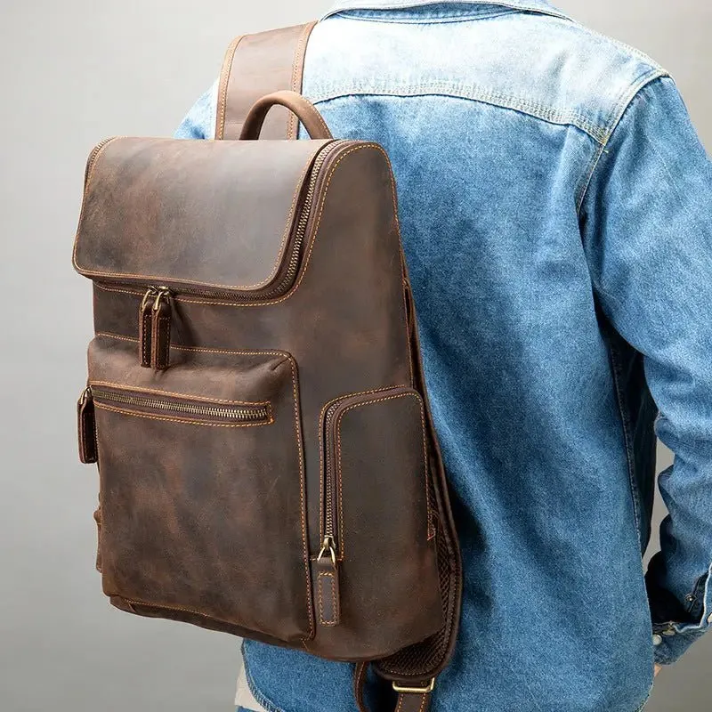 Men's Outdoor Backpack - Genuine Leather Breathable Waterproof - Fits Essentials & More