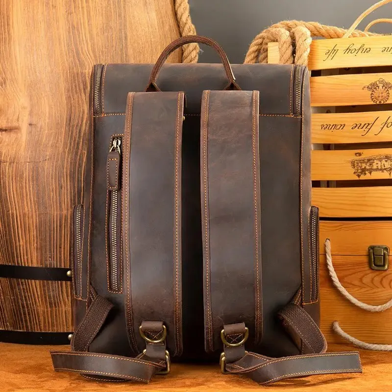 Men's Outdoor Backpack - Genuine Leather Breathable Waterproof - Fits Essentials & More