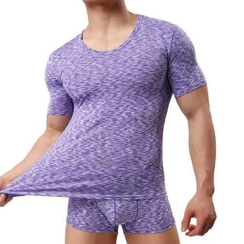 Mens Summer Modal Breathable Perspiration O-neck Short Sleeve Casual Home T-shirt