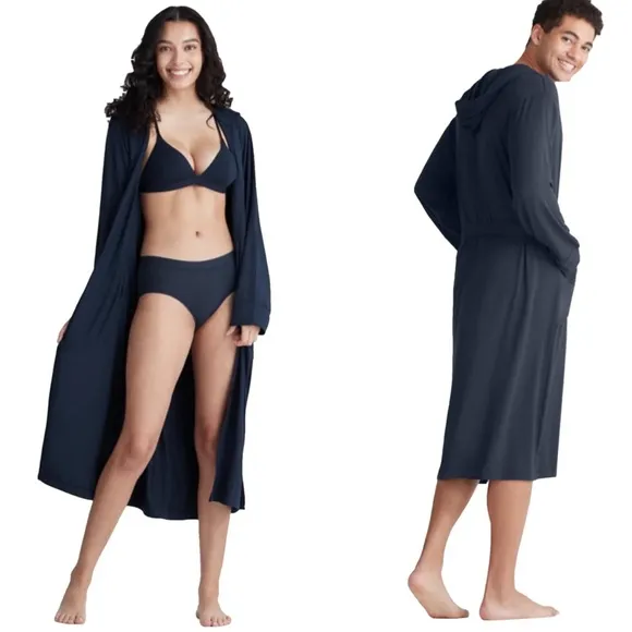 MeUndies Ultra Modal Hooded Full Length Robe Unisex S/M Black Breathable Fabric