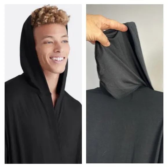 MeUndies Ultra Modal Hooded Full Length Robe Unisex S/M Black Breathable Fabric