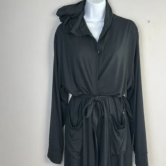 MeUndies Ultra Modal Hooded Full Length Robe Unisex S/M Black Breathable Fabric