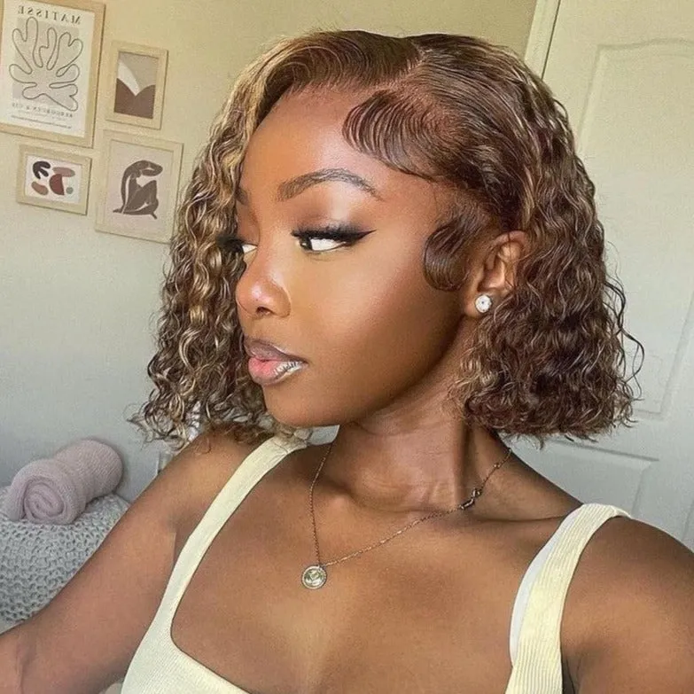 Minimalist Short Bob: Honey Blonde Piano Highlights 13x4 Lace Front Human Hair Wig