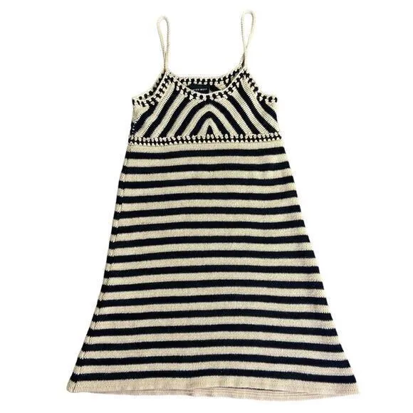 Miou‎ Muse Crochet Sweater Mini Dress Beige Black Stripe Spaghetti Strap ￼Size S