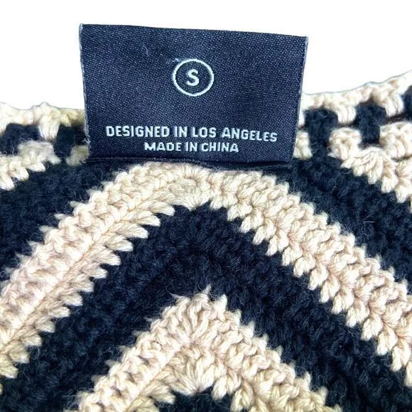 Miou‎ Muse Crochet Sweater Mini Dress Beige Black Stripe Spaghetti Strap ￼Size S