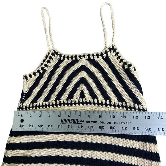 Miou‎ Muse Crochet Sweater Mini Dress Beige Black Stripe Spaghetti Strap ￼Size S