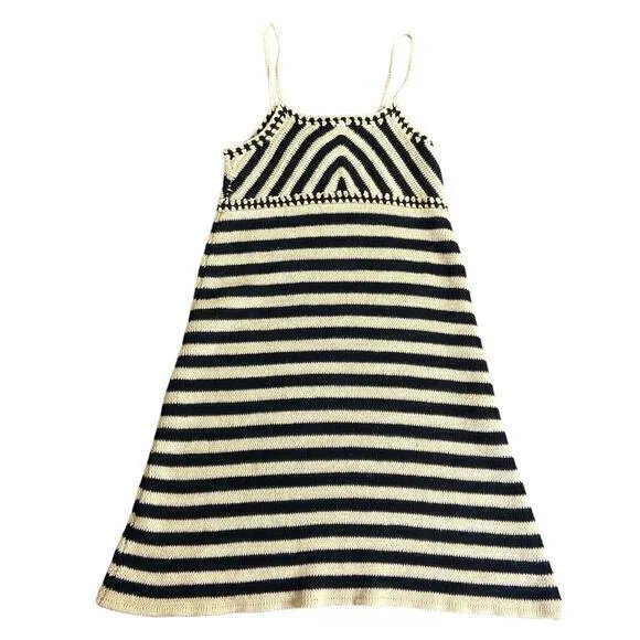 Miou‎ Muse Crochet Sweater Mini Dress Beige Black Stripe Spaghetti Strap ￼Size S