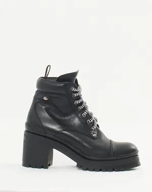 Miu Miu Black Leather Lace Up Heeled Booties - 38