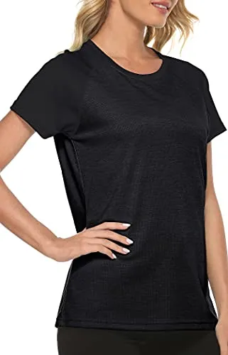MoFiz Women's Workout Running T-Shirt UPF 50  Sun Protection Activewear Yoga Gym Breathable Soft Short Sleeve Tops Sports Tee Rose Blke Size XS