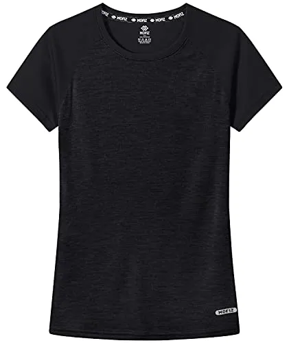 MoFiz Women's Workout Running T-Shirt UPF 50  Sun Protection Activewear Yoga Gym Breathable Soft Short Sleeve Tops Sports Tee Rose Blke Size XS