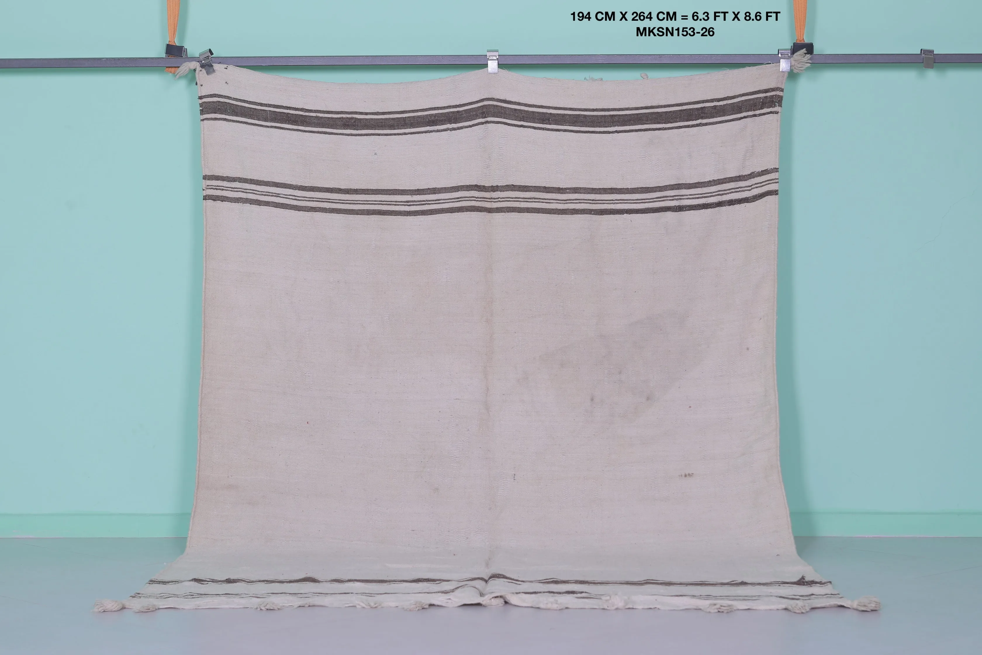 Moroccan Rug 6.3 X 8.6 Feet - Minimalist Design with Classic Stripes