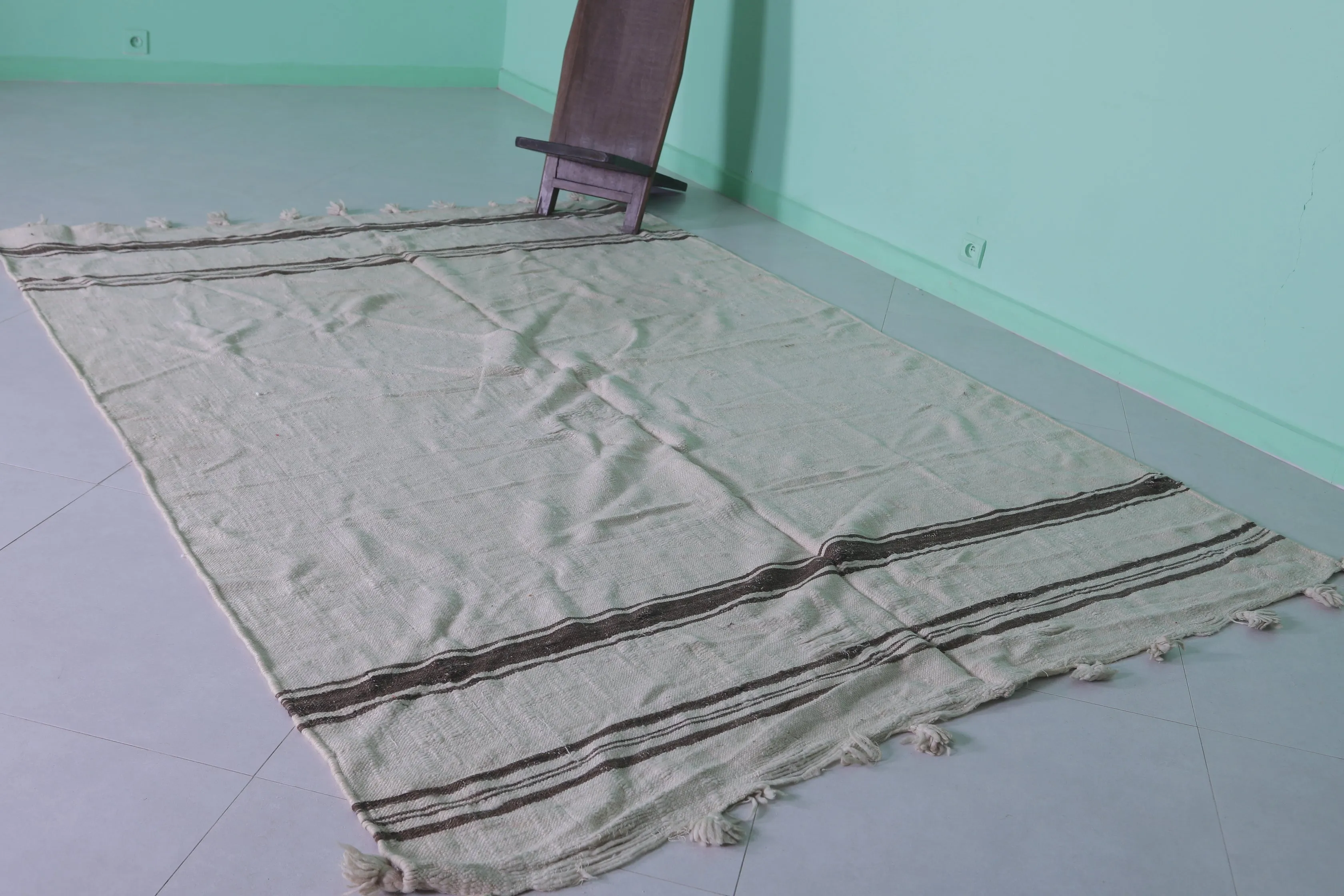 Moroccan Rug 6.3 X 8.6 Feet - Minimalist Design with Classic Stripes