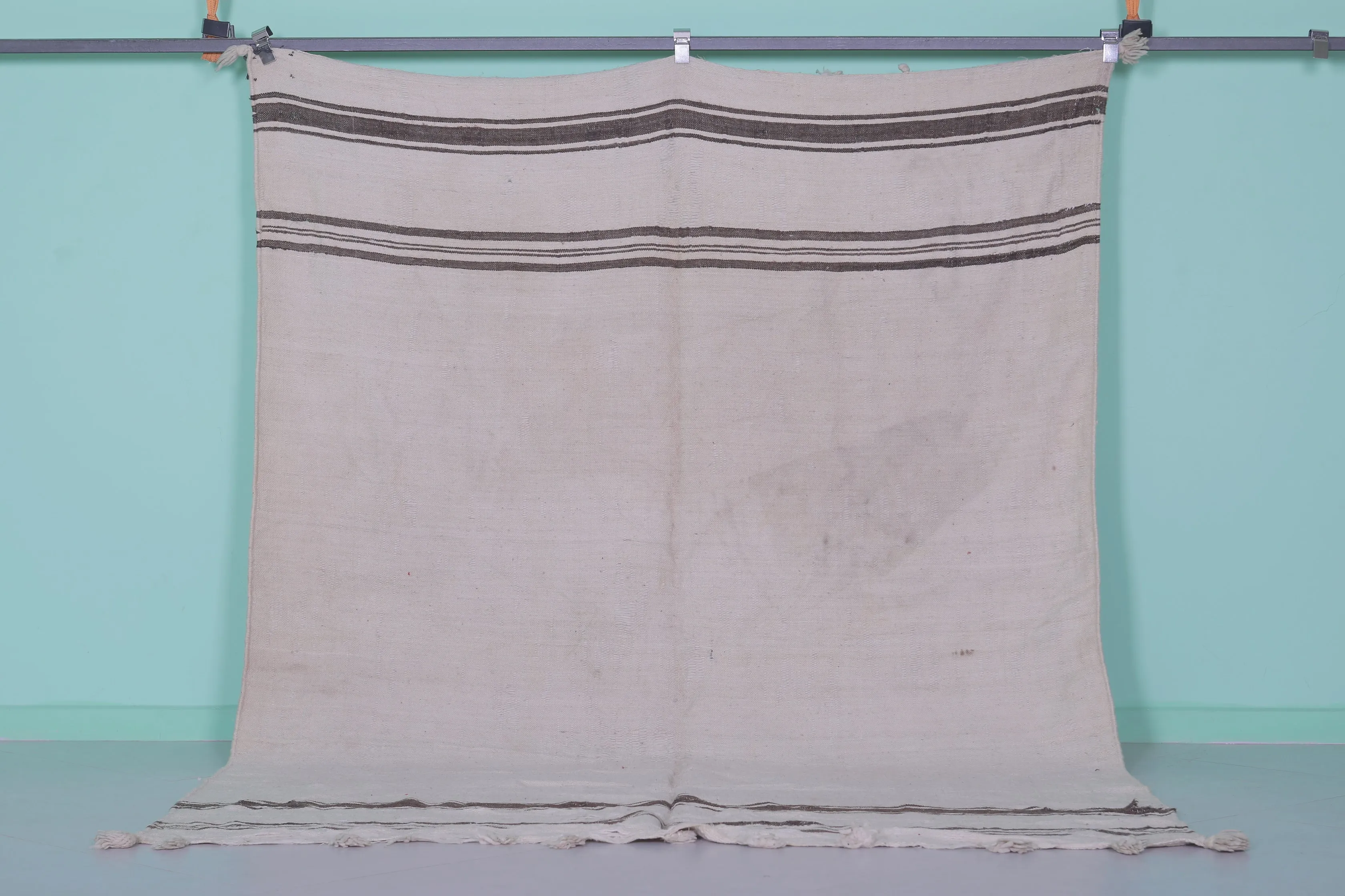 Moroccan Rug 6.3 X 8.6 Feet - Minimalist Design with Classic Stripes