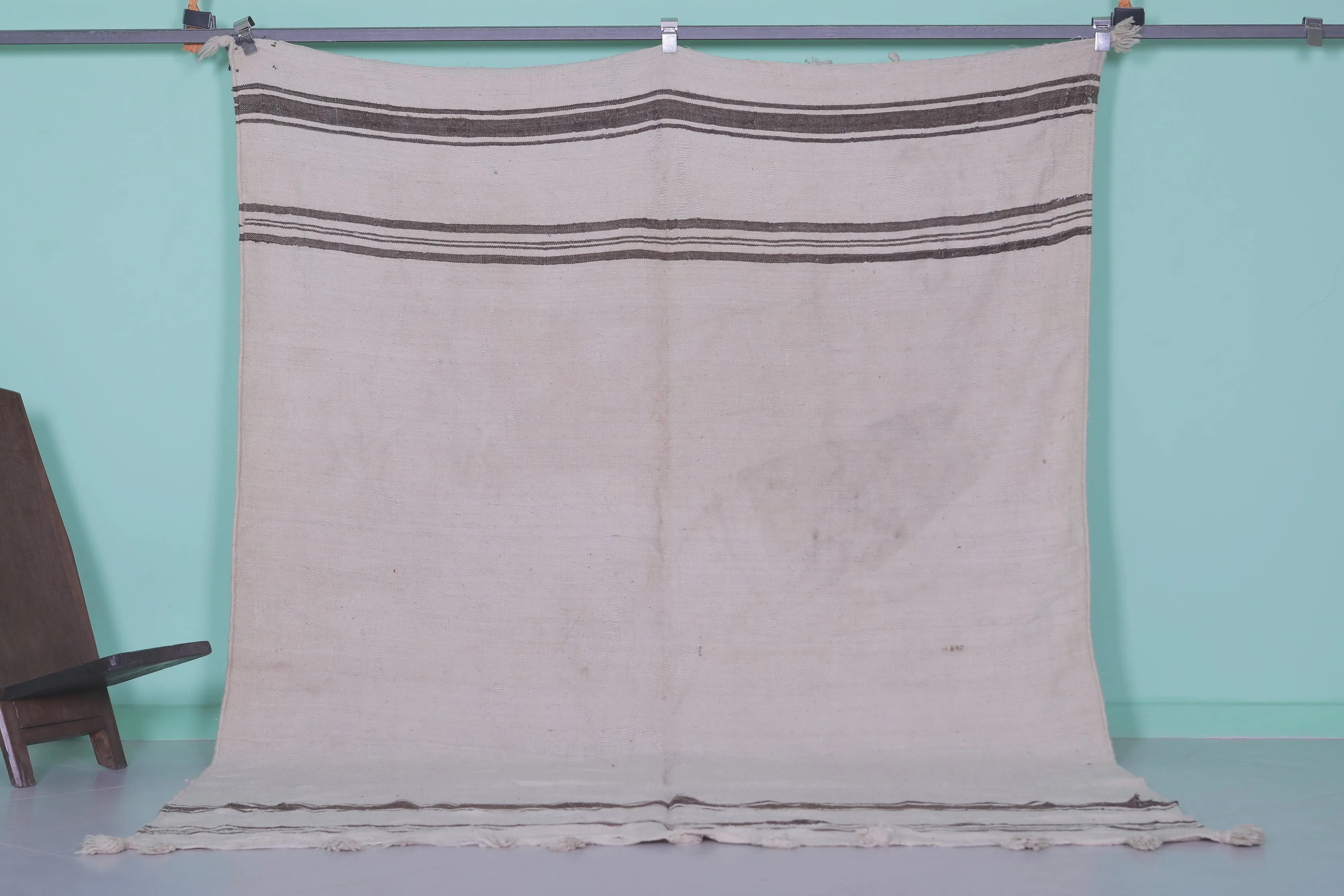 Moroccan Rug 6.3 X 8.6 Feet - Minimalist Design with Classic Stripes