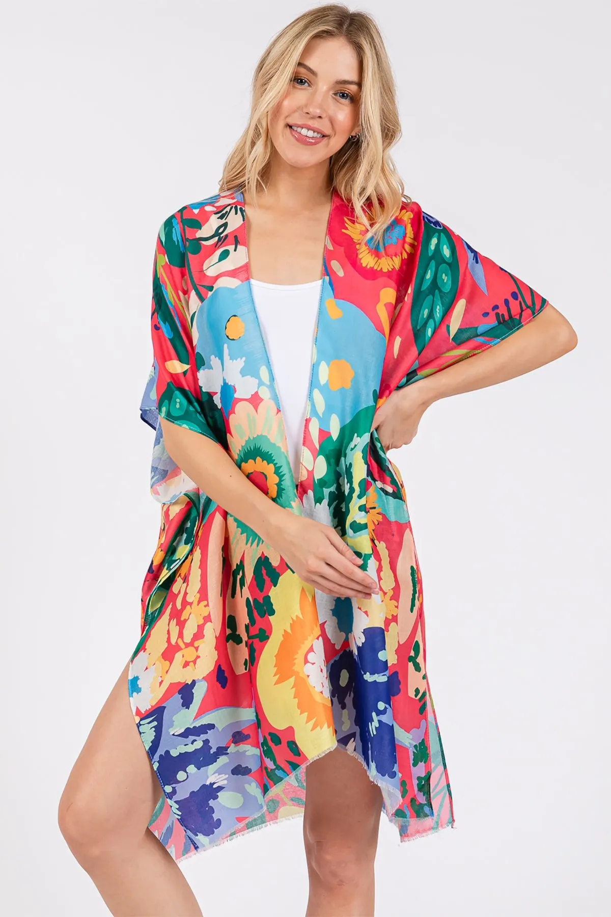MULTI COLOR FLOWER PRINT KIMONO