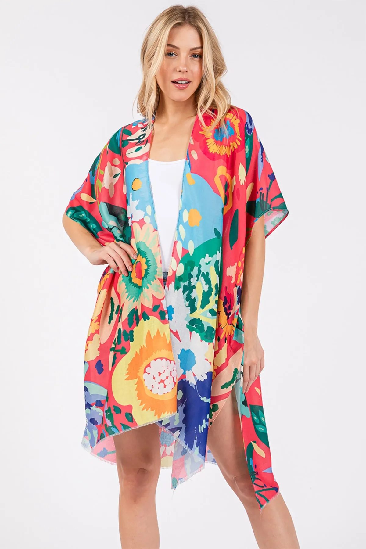 MULTI COLOR FLOWER PRINT KIMONO