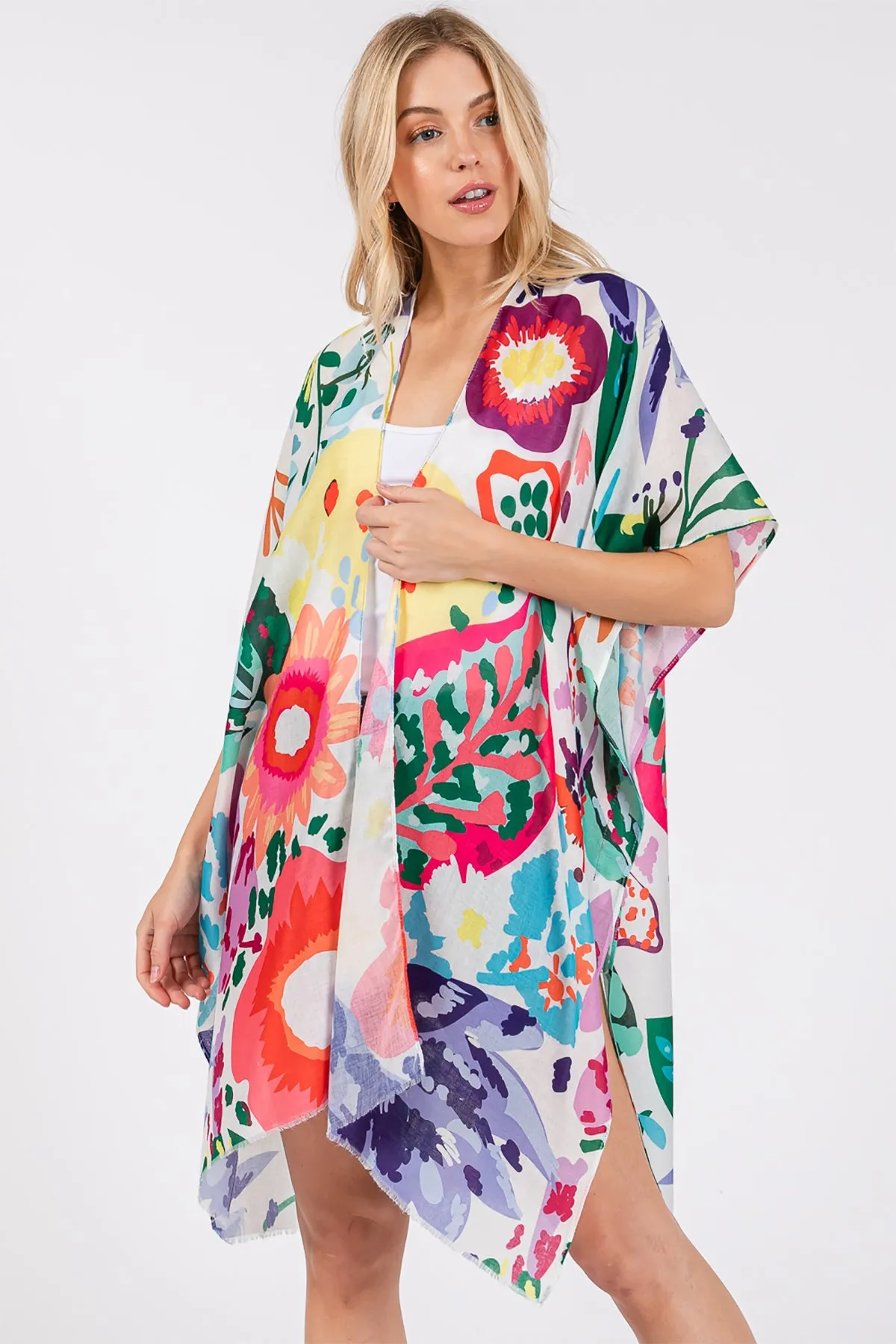MULTI COLOR FLOWER PRINT KIMONO