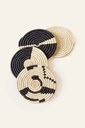 Natural & Black Mixed Set of 4 Coasters
