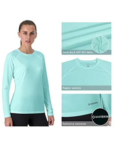 NAVISKIN Women's Sun Protection UPF 50  UV Outdoor Long Sleeve T-Shirt Green Size S