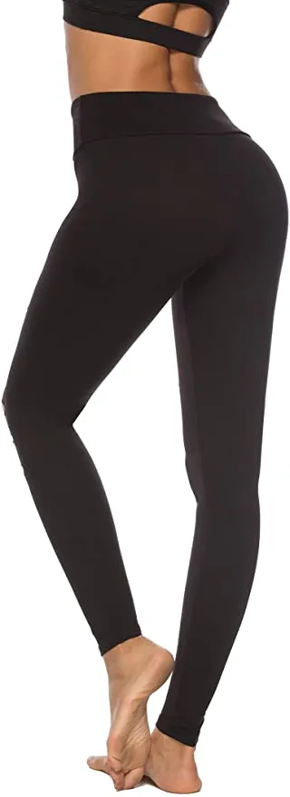New DIBAOLONG Womens Buttery Soft High Waist Yoga Pants Cutout Ripped Tummy Control Workout Running Yoga Skinny Leggings, Black, Sz XL!